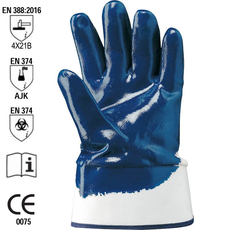 GUANTO 912 IN JERSEY TUTTO SPALMATO NBR CON MANICHETTA DA 7 CERT. EN388