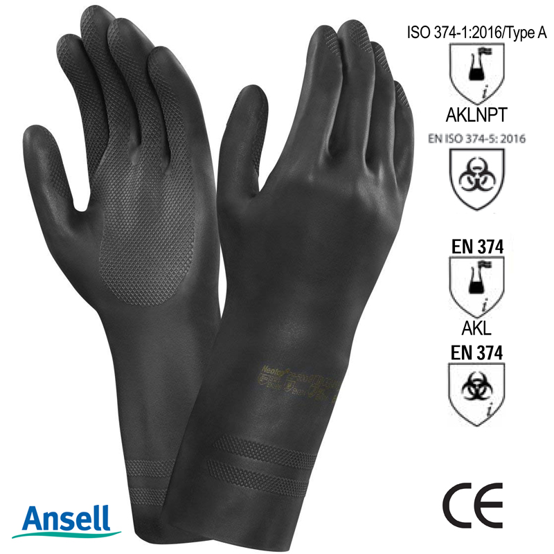 GUANTO NEOPRENE NEOTOP ANSELL 29-500 NERO CERT. EN374 EN421 EN388