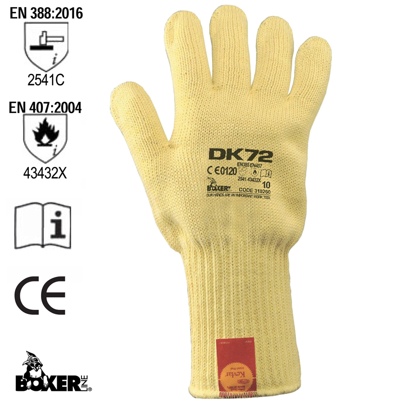 GUANTO KEVLAR DK72 ANTICALORE TG UNICA FODERATO CERT EN407 EN388 TAGLIO 5