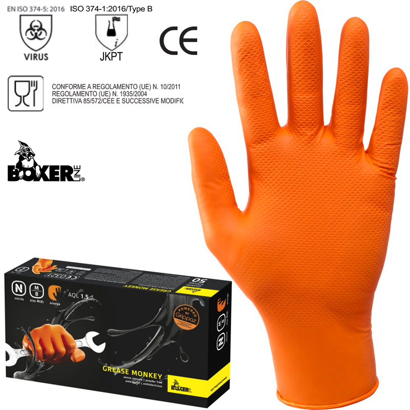 GUANTO NITRILE SPESSORATO ARANCIO AQL 1,5 PALMO ZIGRINATO
