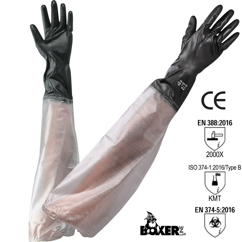 GUANTO G53 LUNGHEZZA TUTTO BRACCIO 75 CM IN PVC ANTIACIDO CERT. EN374 EN388