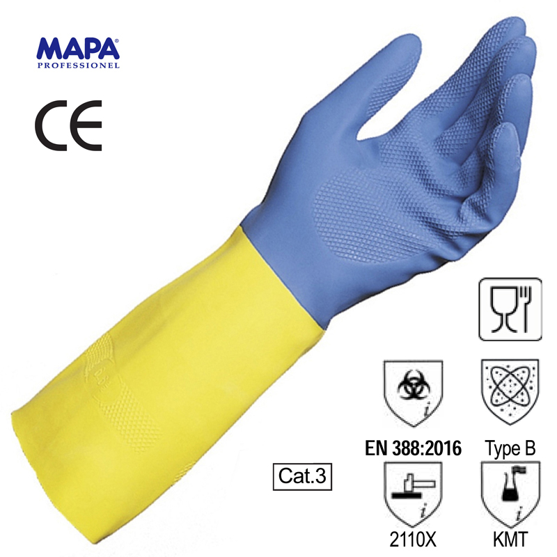 GUANTO DUOMIX LATTICE NEOPRENE SP0,70 MM GIALLO AZZURRO CERT.EN374 EN421 EN388