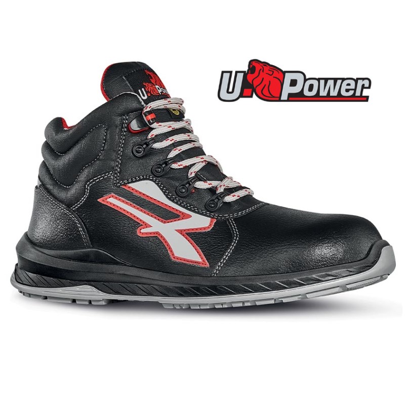 SCARPA ALTA BOSTON U-POWER IN PELLE NERA IDROREPELLENTE S3 E SLETTA CONFORT WOW2