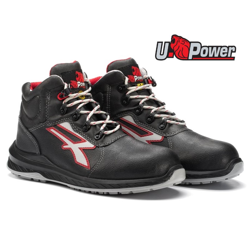 SCARPA ALTA BOSTON U-POWER IN PELLE NERA IDROREPELLENTE S3 E SLETTA CONFORT WOW2