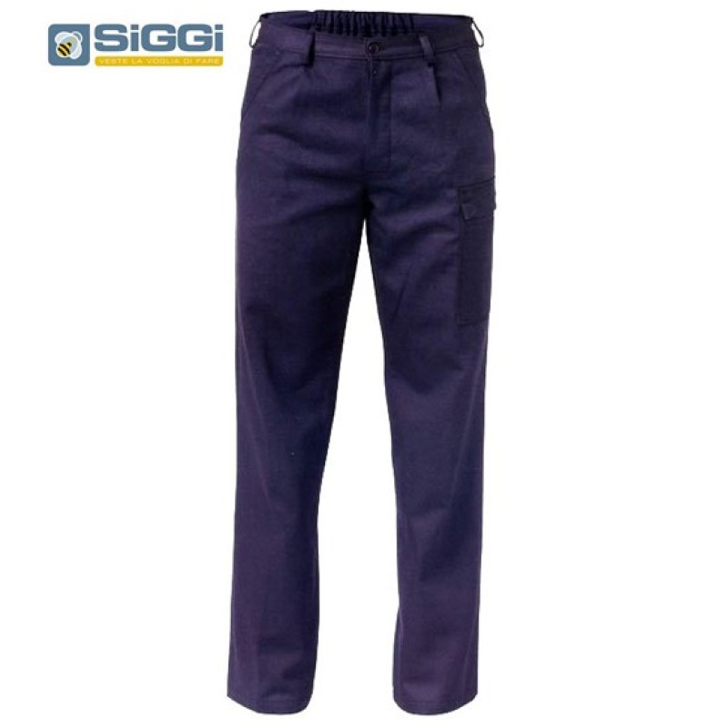 PANTALONE SIGGI LABOR COTONE MASSAUA BLU 270GR ELASTICO VITA CON TASCHE+TASCONE