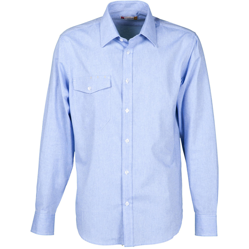 CAMICIA PAYPER OXFORD SPECIALIST AZZURRA MAN. LUNGA CHAMBRAY SANFORIZ. 100%COTONE