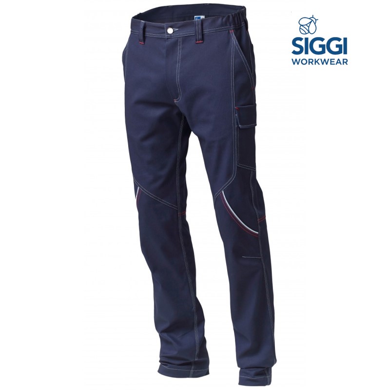 PANTALONE SIGGI BOSTON STRETCH COTONE BLU SLIM ELASTICO IN VITA 5 TASCHE 240 G
