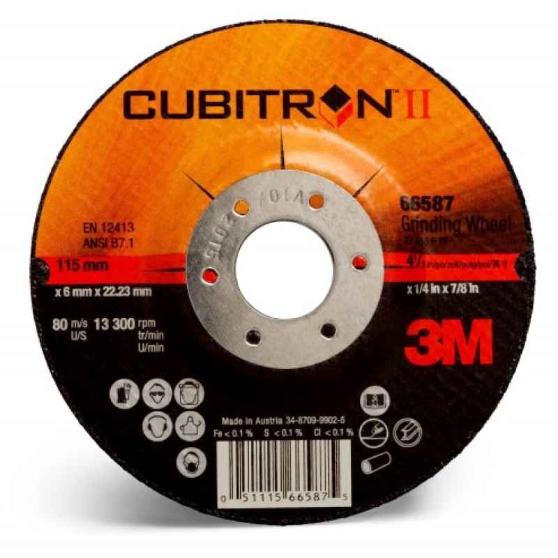 3M CUBITRON II DIAMETRO 115X1 DISCO DA TAGLIO PIANO PER ACCIAIO E INOX