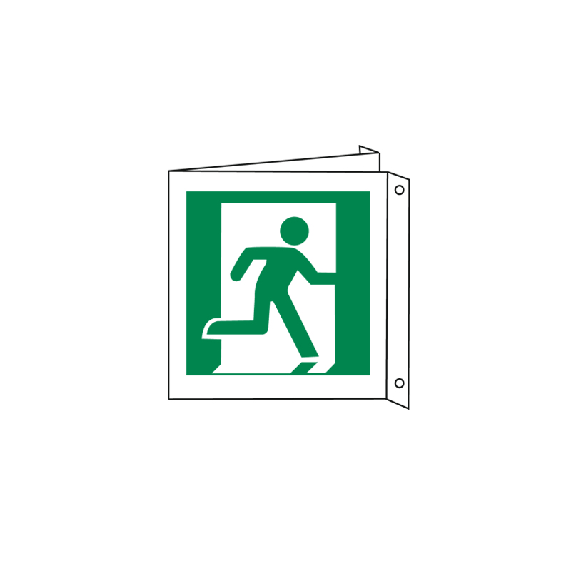 USCITA DI EMERGENZA OMINO A DESTRA CARTELLO ALLUMINIO 125X125 BIF. EMERG.