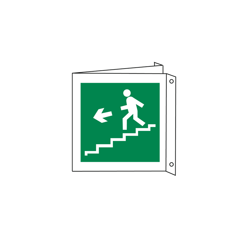SCALA A SCENDERE SINISTRA BIFACCIALE  CARTELLO ALLUMINIO 125X125 EMERGENZA