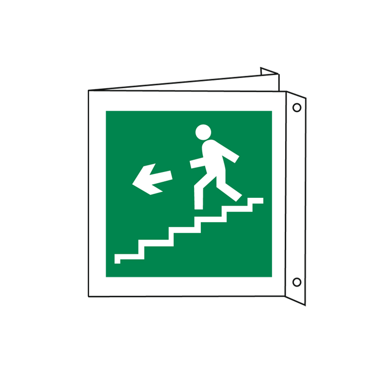 SCALA A SCENDERE SINISTRA BIFACCIALE CARTELLO ALLUMINIO 230X230 EMERGENZA
