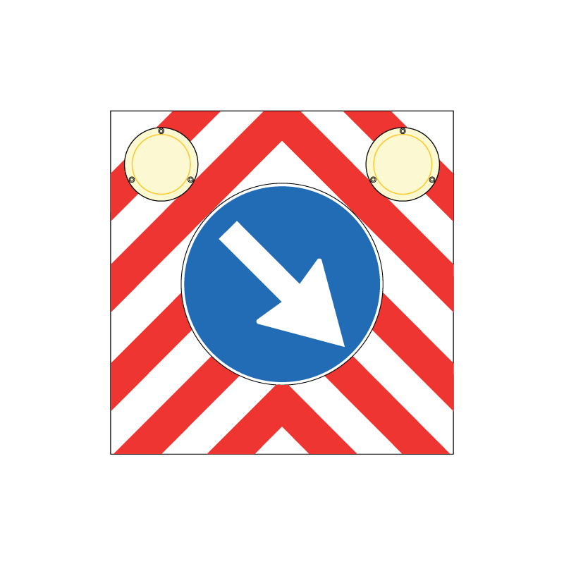 PASSAGGIO OBBLIGATORIO VEICOLI OPERATIVI LAMIERA SC. FRECCIA 70X70CM 2 LED CLAS.2