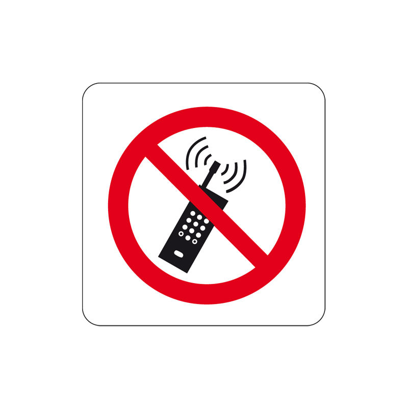 VIETATO TENERE I TELEFONINI ACCESI CARTELLO ADESIVO 125X125 DIVIETO