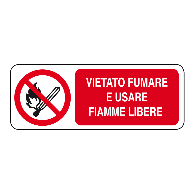 VIETATO FUMARE  E USARE FIAMME LIBERE CARTELLO ALLUMINIO 330X125 DIVIETO