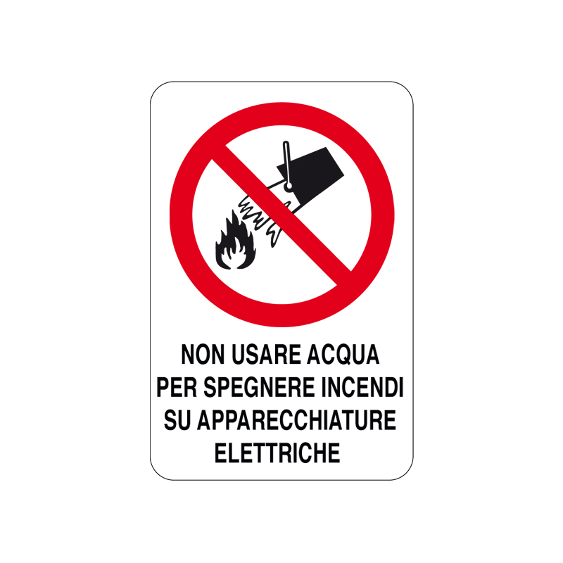 NON USARE ACQUA SU APP. ELETTRICHE CARTELLO ALLUMINIO 200X300 DIVIETO