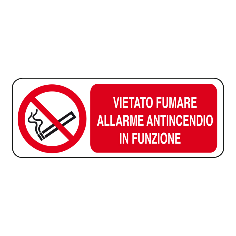 VIETATO FUMARE ALLARME ANTINC. ATTIVO CARTELLO ADESIVO 330X125 DIVIETO