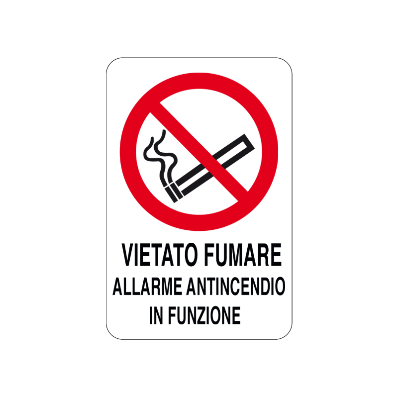 VIETATO FUMARE ALLARME ANTINC. ATTIVO CARTELLO ALLUMINIO 200X300 DIVIETO