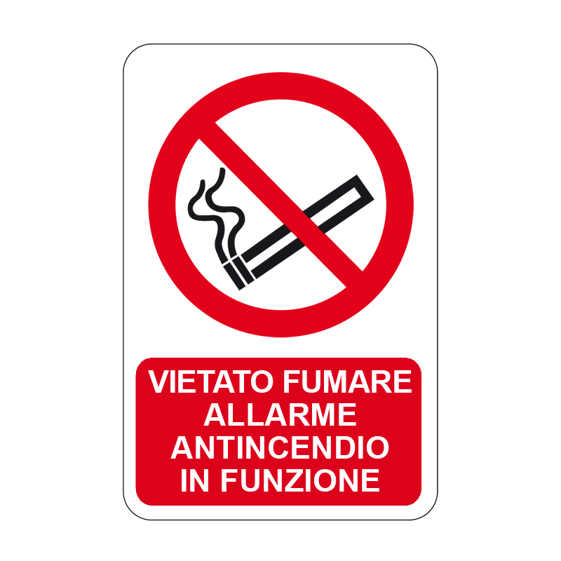 VIETATO FUMARE ALLARME ANTINC. ATTIVO CARTELLO ALLUMINIO 330X500 DIVIETO