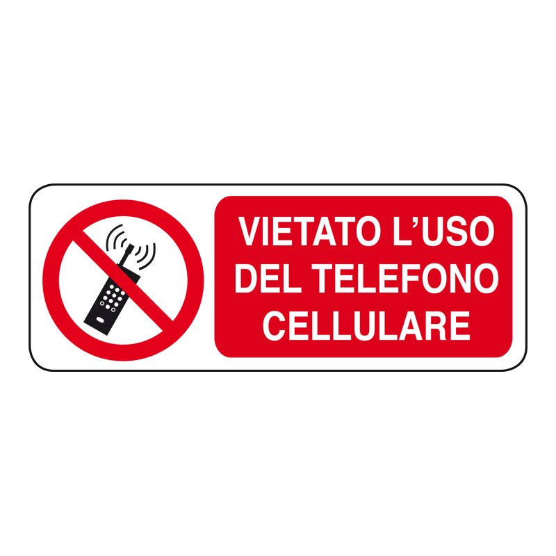 VIETATO L'USO DEL TELEFONO CELLULARE CARTELLO ADESIVO 330X125 DIVIETO