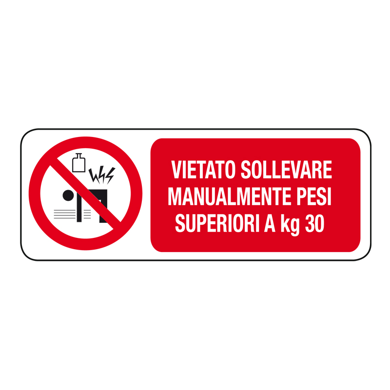 VIET. SOLL. MANUALMENTE PESI SUP. KG 30 CARTELLO ADESIVO 330X125 DIVIETO