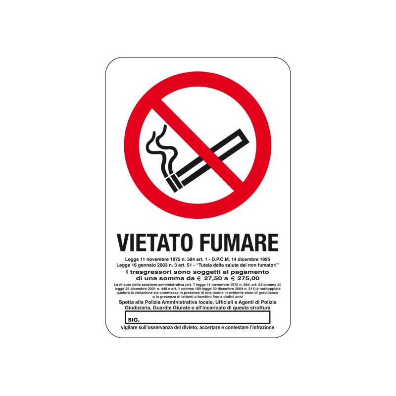 VIETATO FUMARE - LEGGE 11 NOVEMBRE CARTELLO ADESIVO 200X300 DIVIETO