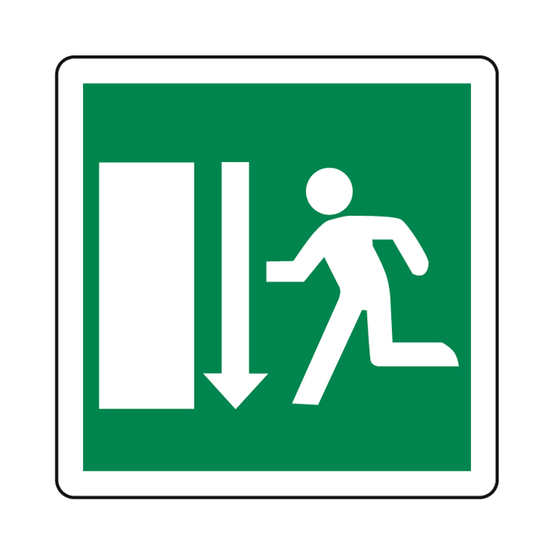 USCITA DI EMERGENZA OMINO E FRECCIA GI&Ugrave; CARTELLO ALLUMINIO 230X230 EMERGENZA