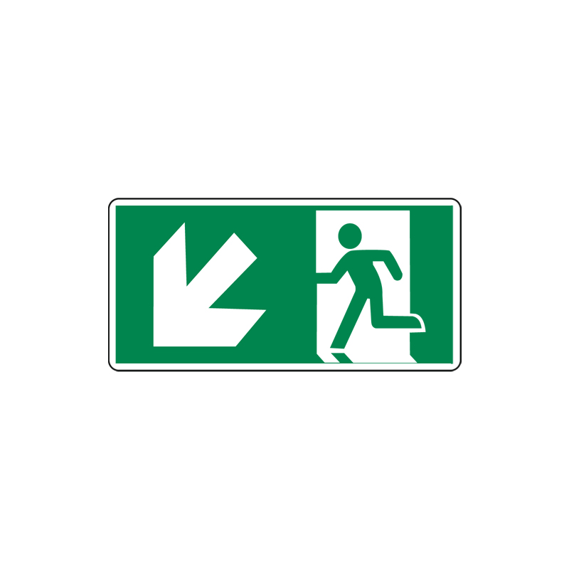 USCITA EMERG. FRECCIA A SX GIU' CARTELLO ALLUMINIO 200X100 EMERGENZA
