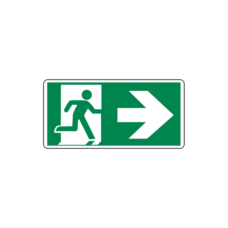 USCITA EMERG. A DESTRA OMINO/FRECCIA CARTELLO ADESIVO 220X100 EMERGENZA
