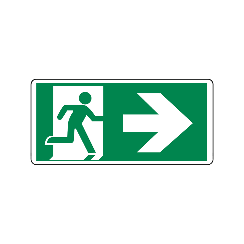 USCITA EMERG. A DESTRA OMINO/FRECCIA CARTELLO ALLUMINIO 350X165 EMERGENZA