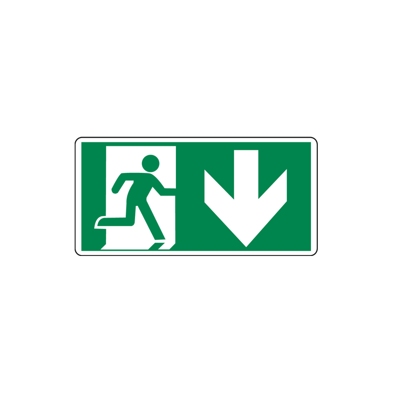 USCITA EMERG. SCENDERE OMINO/FRECCIA CARTELLO ALLUMINIO 220X100 EMERGENZA