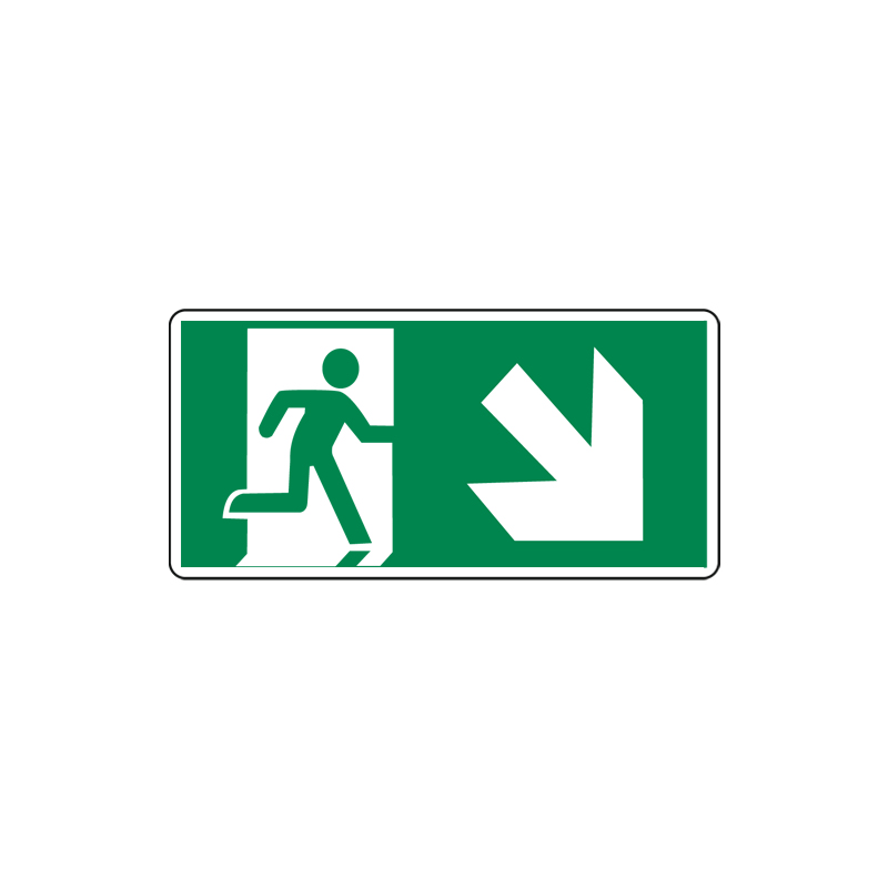 USCITA  EMERG. SCALA GIU A DX  CARTELLO ADESIVO 220X100 EMERGENZA