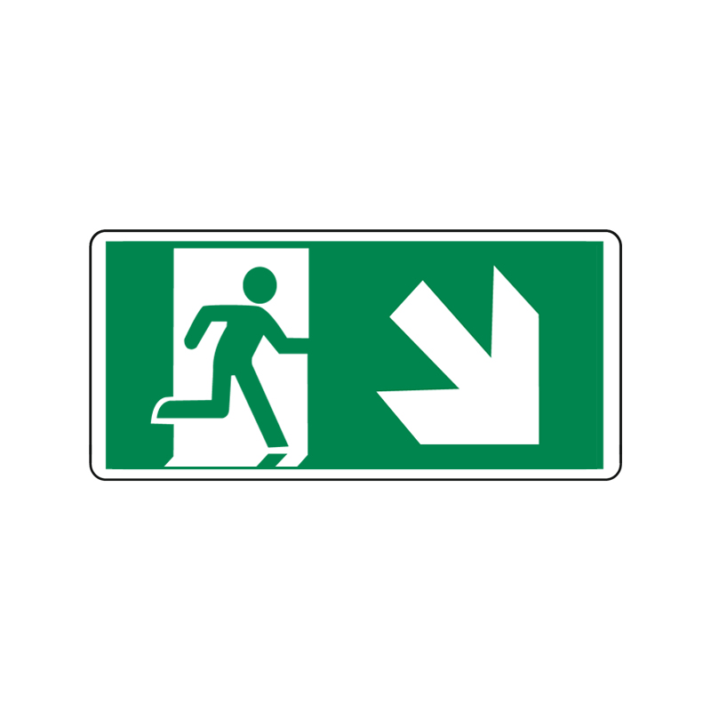 USCITA  EMERG. SCALA GIU A DX  CARTELLO ALLUMINIO 350X165 EMERGENZA