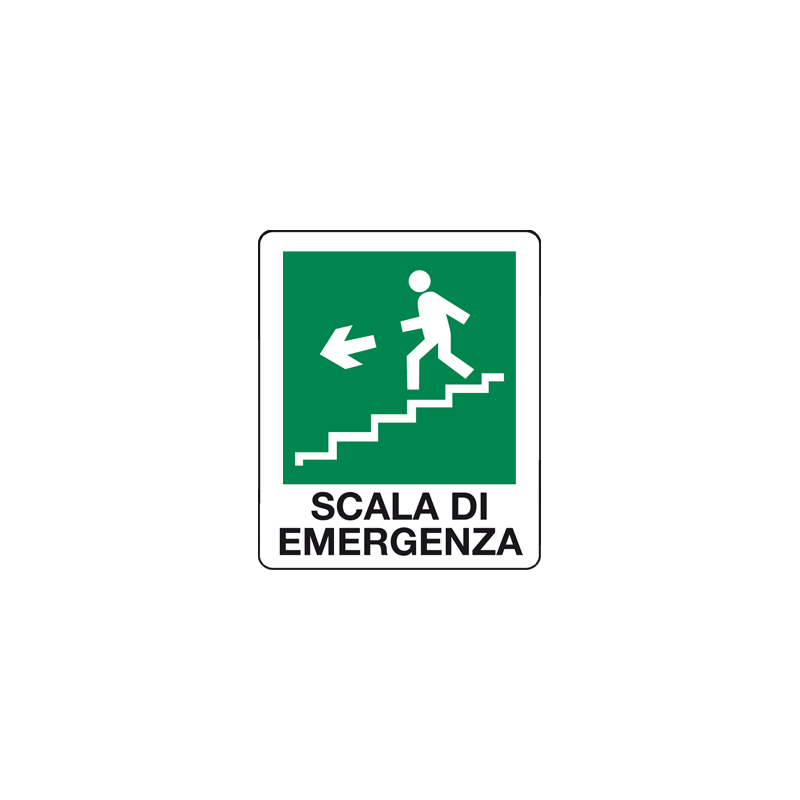 SCALA DI EMERGENZA SCENDERE A SINISTRA CARTELLO ALLUMINIO 100X120 EMERGENZA