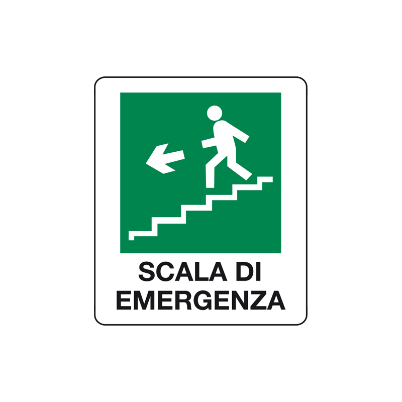 SCALA DI EMERGENZA SCENDERE A SINISTRA CARTELLO ALLUMINIO 150X175 EMERGENZA