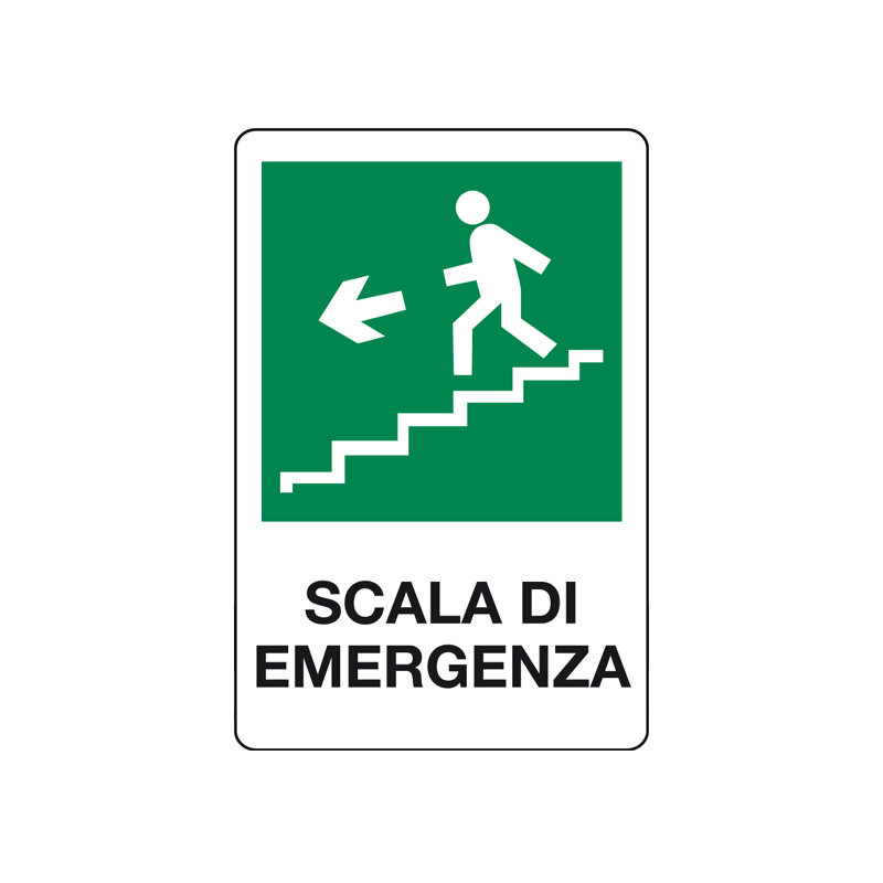 SCALA DI EMERGENZA SCENDERE A SINISTRA CARTELLO ALLUMINIO 200X300 EMERGENZA