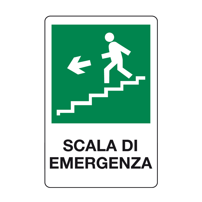 SCALA DI EMERGENZA SCENDERE A SINISTRA CARTELLO ALLUMINIO 330X500 EMERGENZA