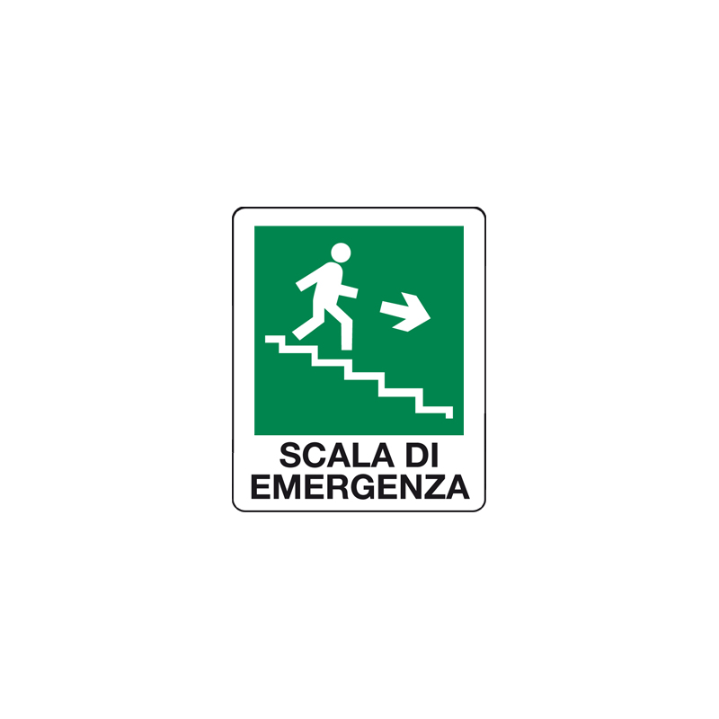 SCALA DI EMERGENZA SCENDERE A DESTRA CARTELLO ALLUMINIO 100X120 EMERGENZA
