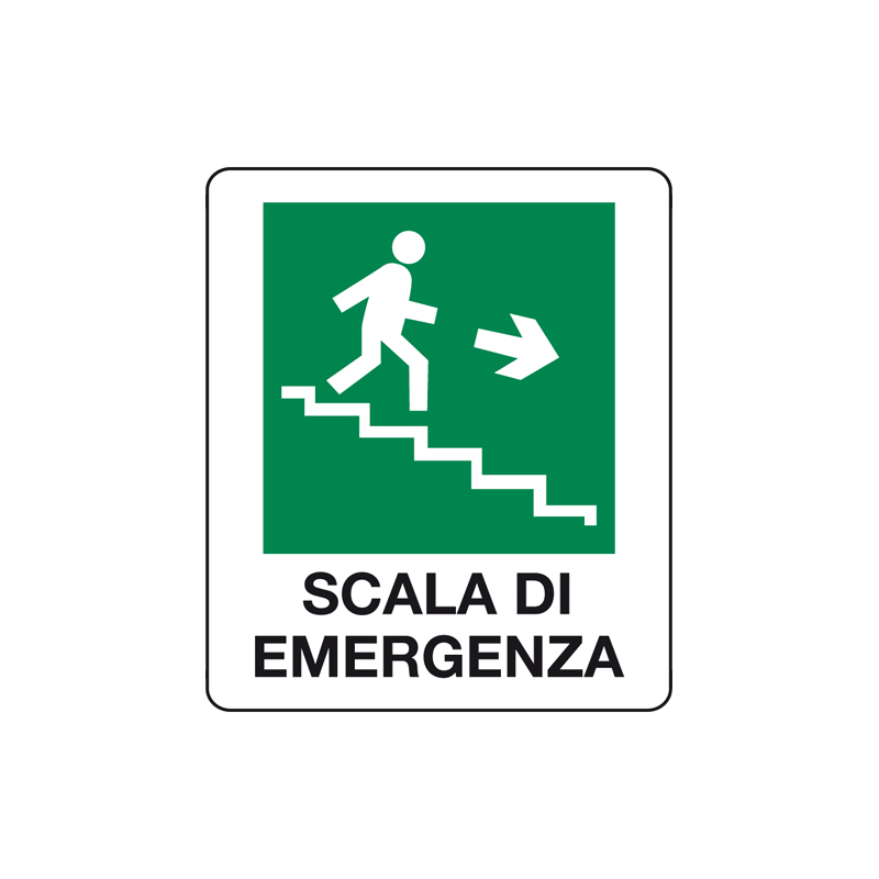 SCALA DI EMERGENZA SCENDERE A DESTRA CARTELLO ALLUMINIO 150X175 EMERGENZA