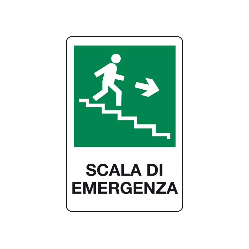 SCALA DI EMERGENZA SCENDERE A DESTRA CARTELLO ALLUMINIO 200X300 EMERGENZA
