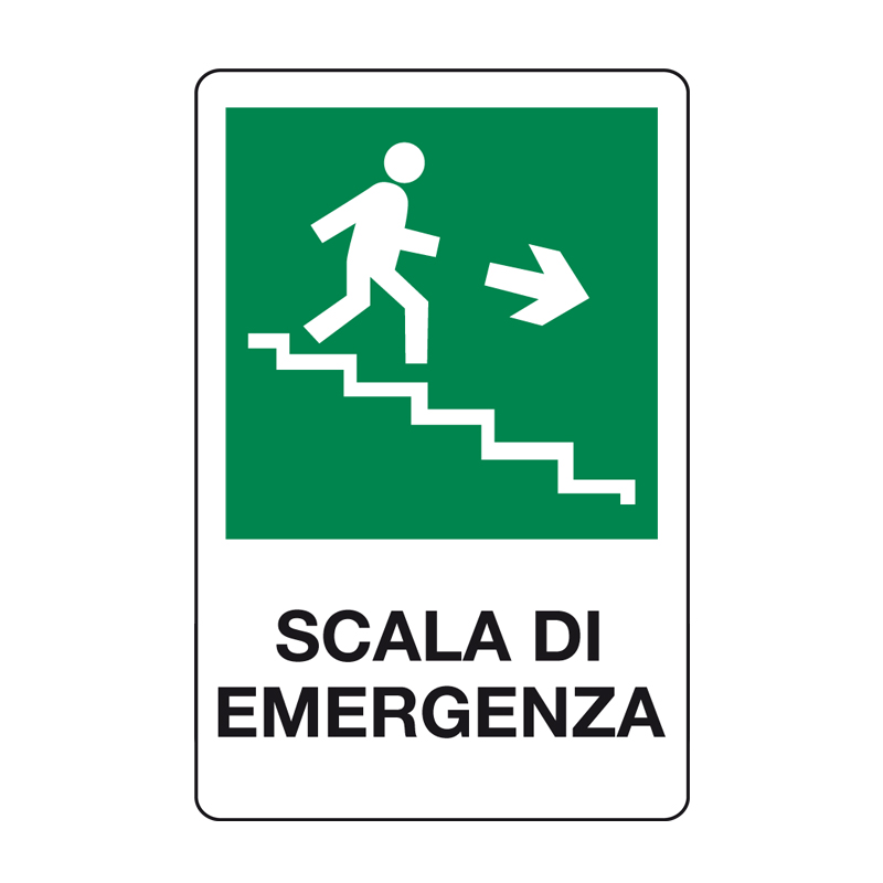 SCALA DI EMERGENZA SCENDERE A DESTRA CARTELLO ALLUMINIO 330X500 EMERGENZA