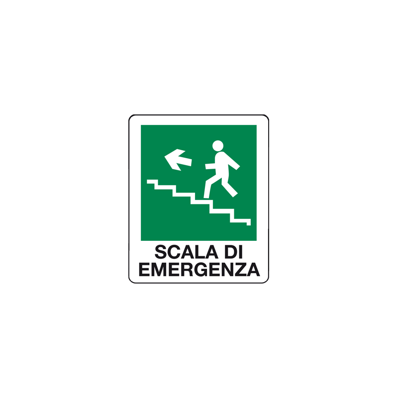 SCALA DI EMERGENZA SALIRE A SINISTRA CARTELLO ALLUMINIO 100X120 EMERGENZA