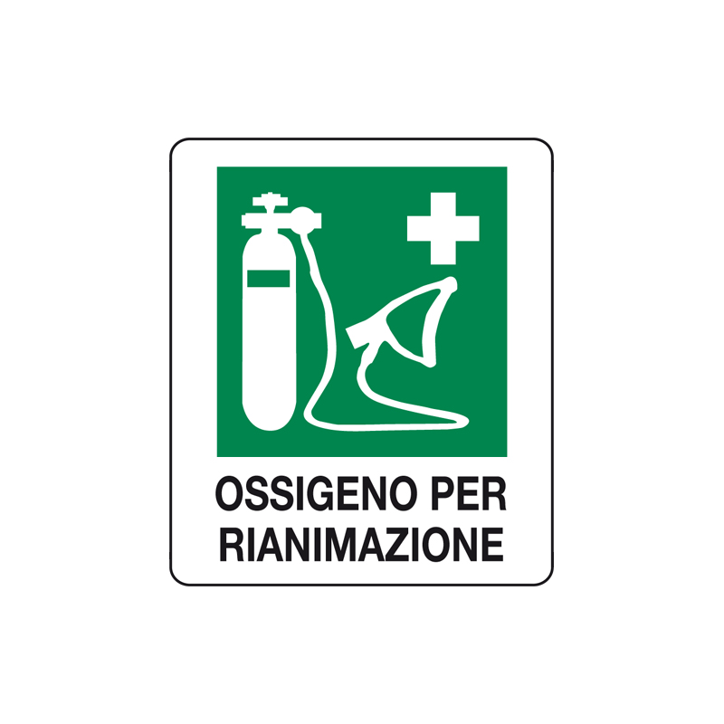 OSSIGENO PER RIANIMAZIONE CARTELLO ALLUMINIO 150X175 EMERGENZA