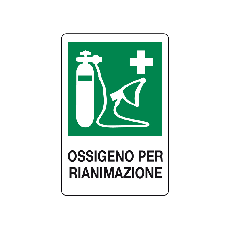 OSSIGENO PER RIANIMAZIONE CARTELLO ALLUMINIO 200X300 EMERGENZA