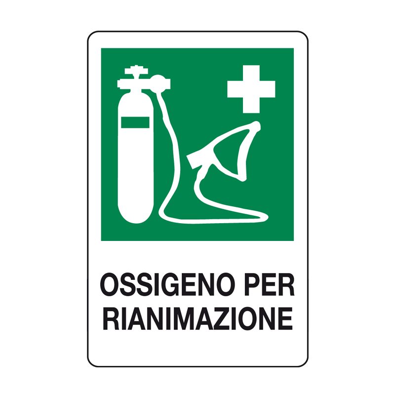 OSSIGENO PER RIANIMAZIONE CARTELLO ALLUMINIO 330X500 EMERGENZA