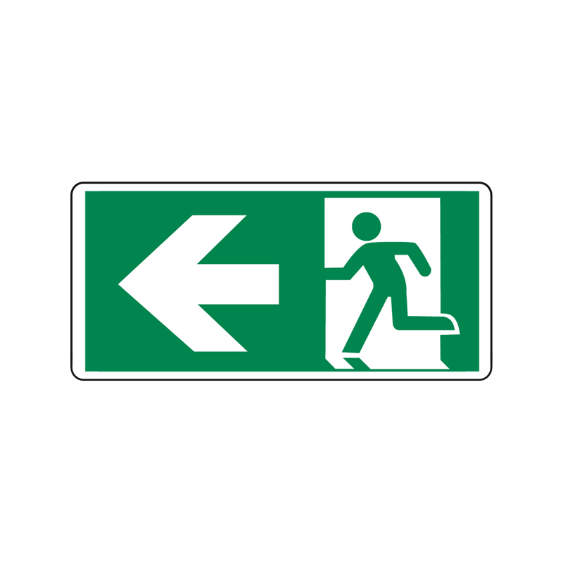 USCITA  EMERG. A SINISTRA OMINO/FRECCIA CARTELLO ALLUMINIO 220X100 FOTOLUMINESCE