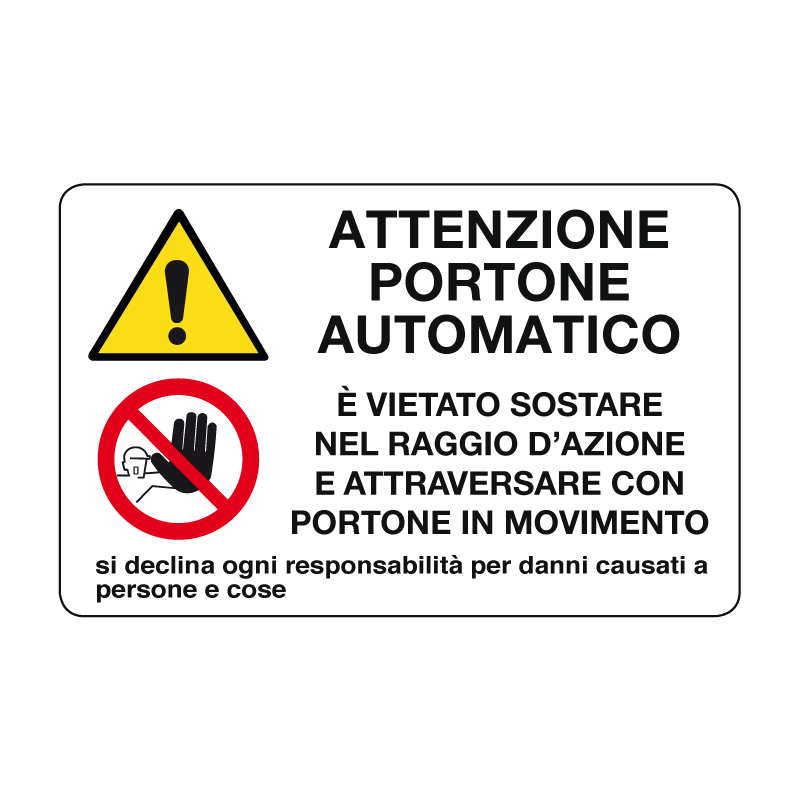 ATTENZIONE PORTONE AUTOMATICO CARTELLO ALLUMINIO 500X330 MULTISIMBOLO