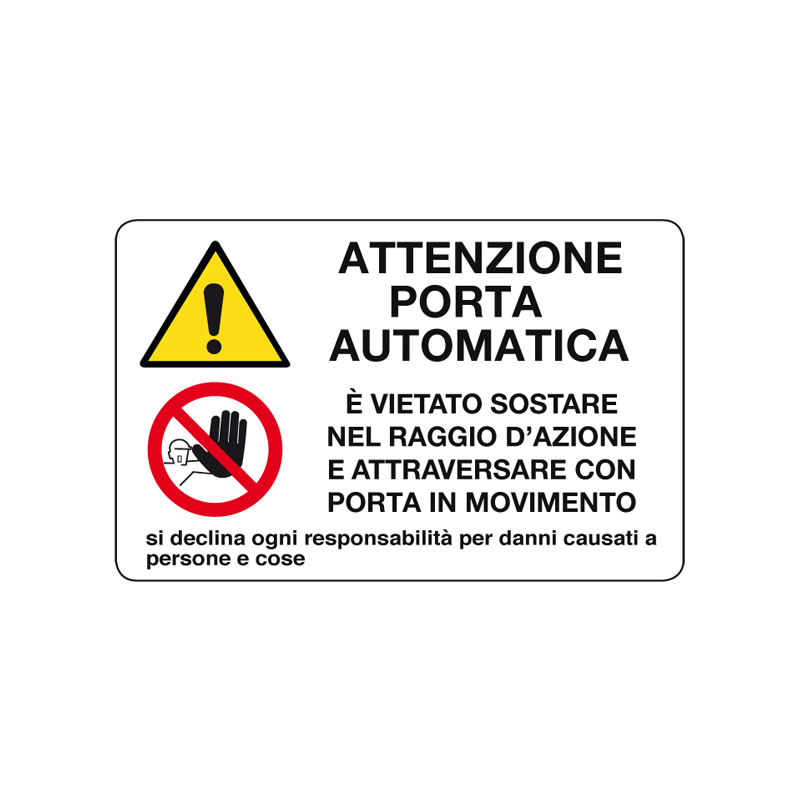 ATTENZIONE PORTA AUTOMATICA CARTELLO ALLUMINIO 300X200 MULTISIMBOLO