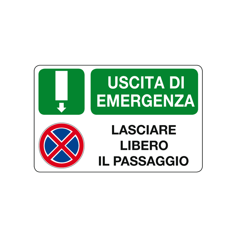 USCITA DI EMERG. LASCIARE LIBERO IL P. CARTELLO ALLUMINIO 300X200 MULTISIMBOLO