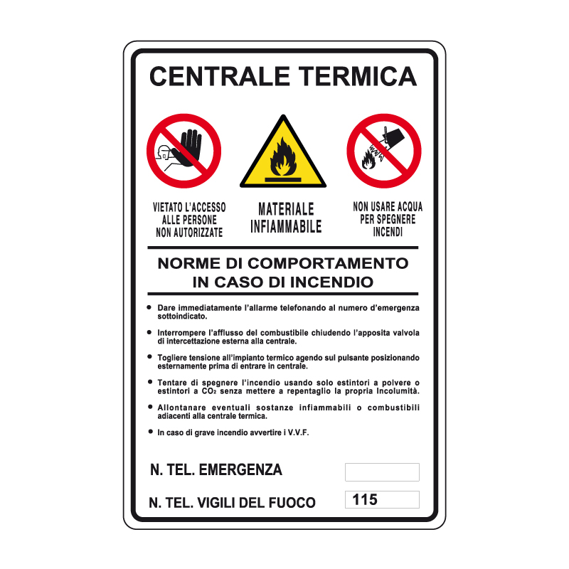 CENTRALE TERMICA CARTELLO ALLUMINIO 330X500 NORME