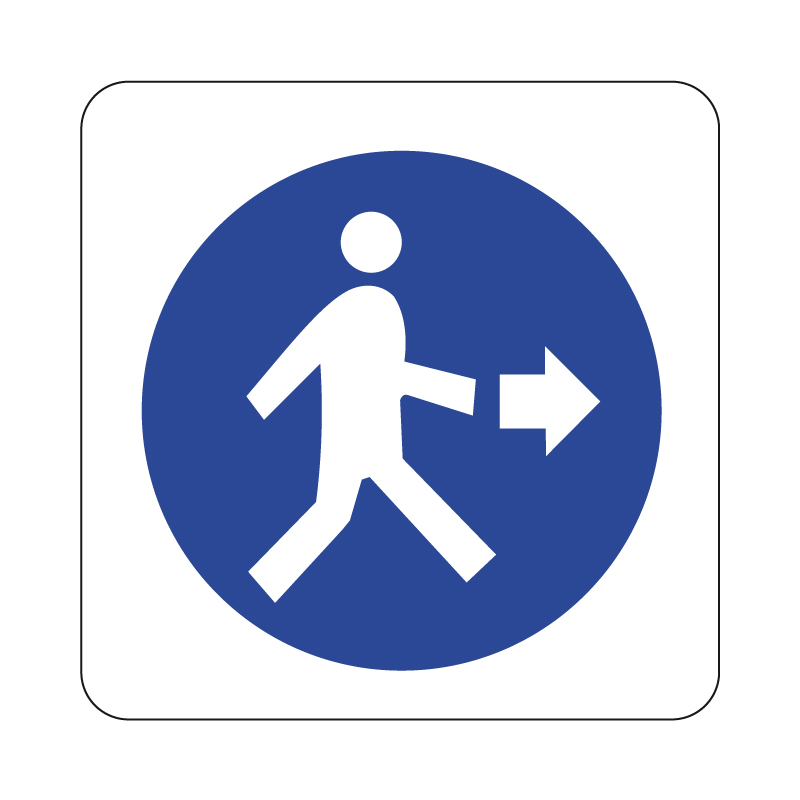 OBBLIGO PEDONI A DESTRA CARTELLO ALLUMINIO 230X230 OBBLIGO